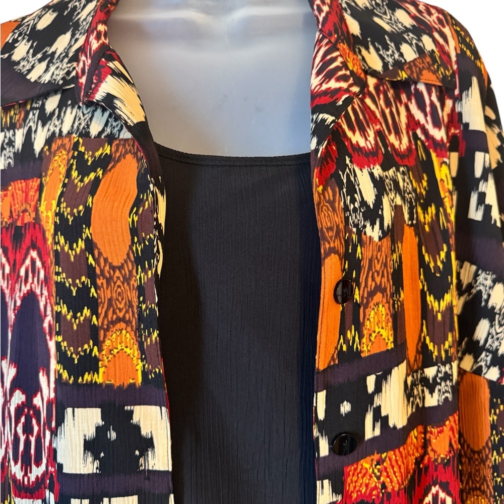 George Multi-Color Patterned Open Front Jacket - Black, Rust, Cream - Picture 2 of 9